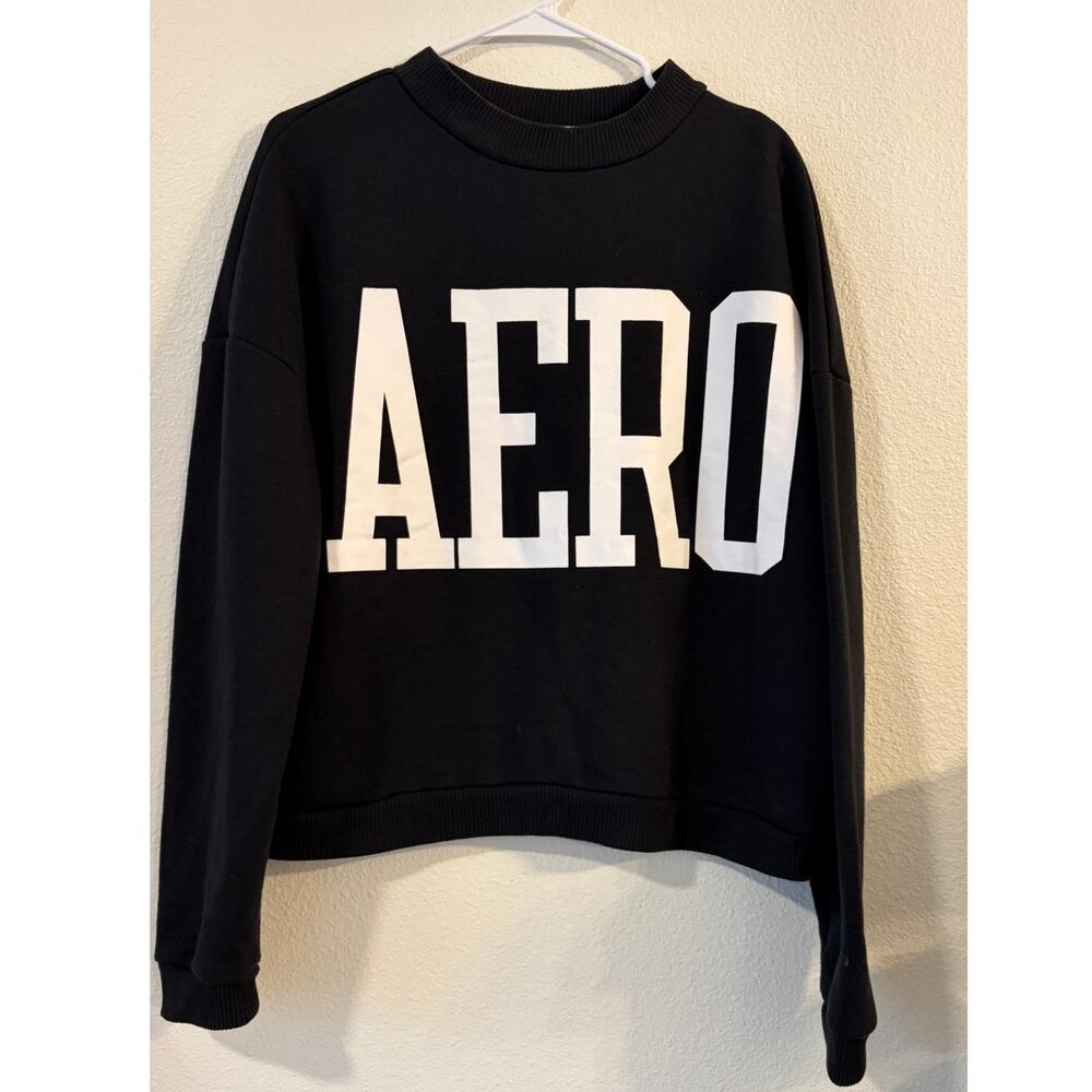 Aéropostale Women’s XL Black AERO Graphic Crewneck Sweatshirt Oversized